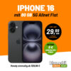 iPhone 16 für 129,99 € mit 80 GB Allnet-Flat für nur 29.99 €/Monat – Jetzt 8 € Cashback sichern!