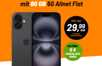 iPhone 16 für 129,99 € mit 80 GB Allnet-Flat für nur 29.99 €/Monat – Jetzt 8 € Cashback sichern!